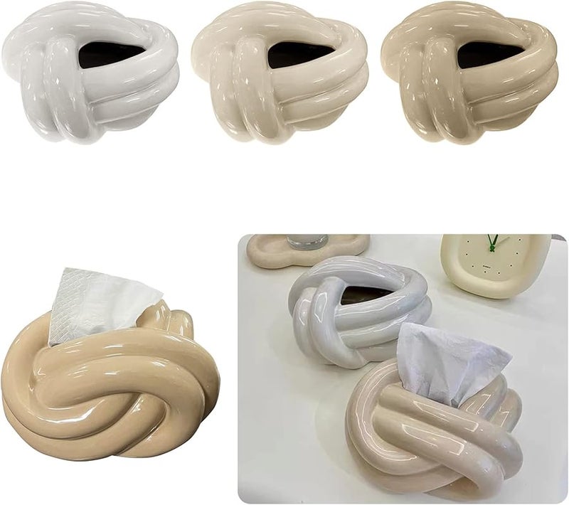 حامل علبة المناديل الخزفية الحديث ذو اللون الكريمي والمجرد لتزيين طاولة القهوة أو سطح المكتب - Image 2